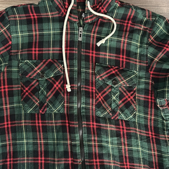 Plaid Zip-Up Hooded Sweater/Jacket - Picture 3 of 5